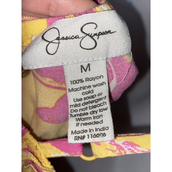 Jessica Simpson Maxi Dress Pink Yellow Floral Print, Sz Medium Summmer Party - Picture 8 of 12